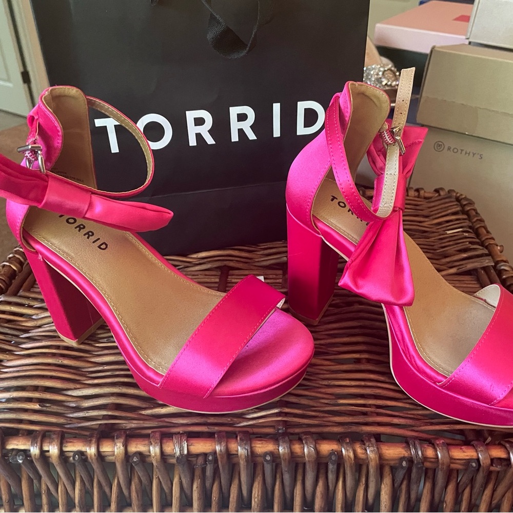 Torrid Hot Pink Satin Platform Heels